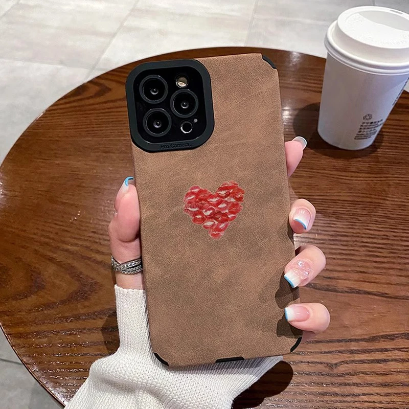 Funda Fashion Kiss Lip Love Heart para iPhone 17 ProMax 16 11 12 13 14 15 Pro Max Plus Mini funda trasera de cuero de silicona a prueba de golpes - imagen 3