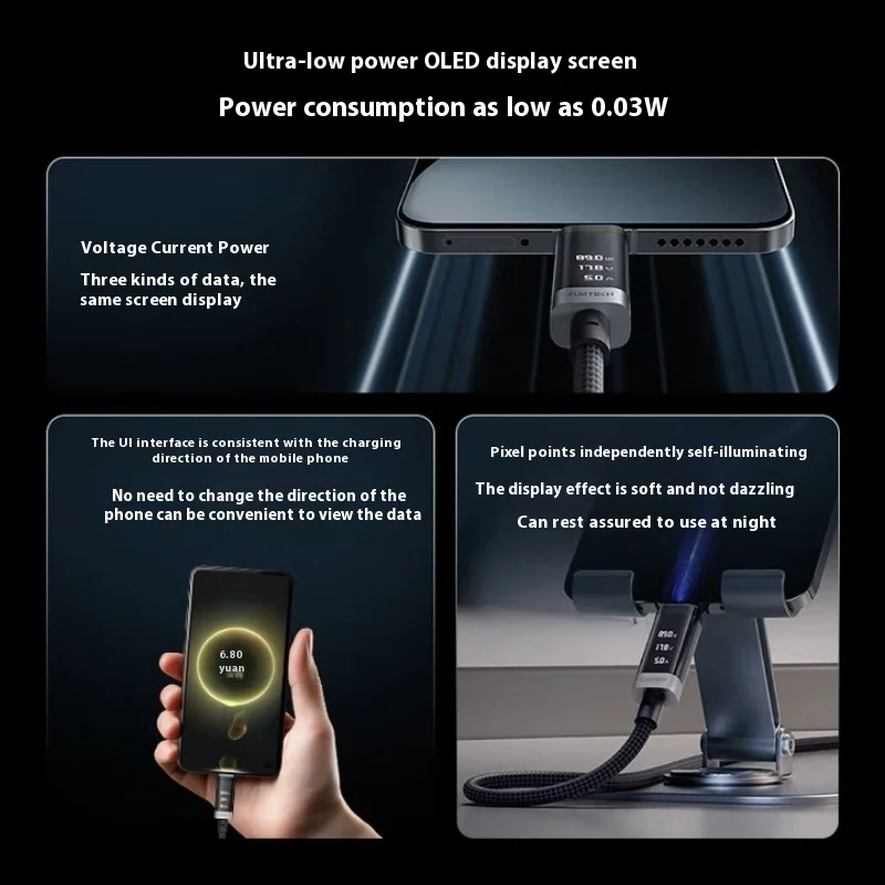 CUKTECH No.6 Cable USB-C con pantalla digital trenzada - Coche/hombre de carga rápida PD tipo C dual para iPhone 16 Pro Max/MacBook/Xiaomi 15 - imagen 5