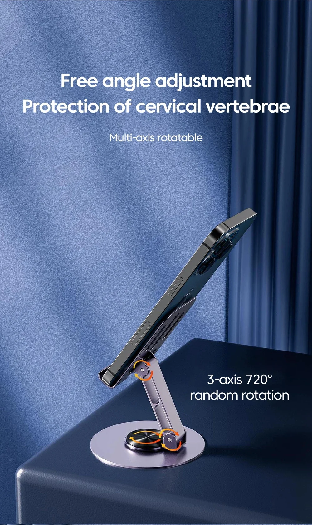 Soporte Universal para teléfono móvil con rotación de 360 grados, totalmente metálico, de aluminio, soporte de escritorio, diseño plegable de doble eje estable - imagen 4