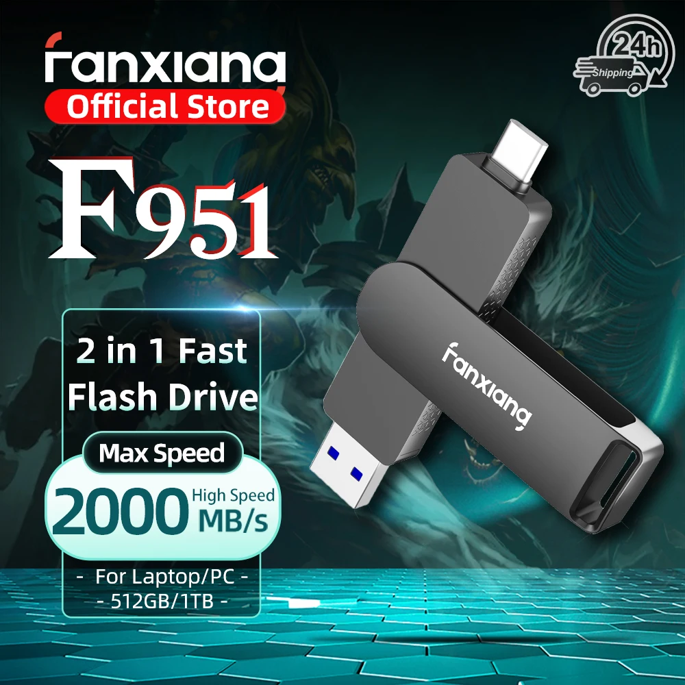Fanxiang F951 2000 MB/s unidad de bolígrafo de estado sólido USB3.2 Gen2x2 512GB 1TB 2 en 1 tipo C + USB-A unidad Flash de alta velocidad para teléfono portátil