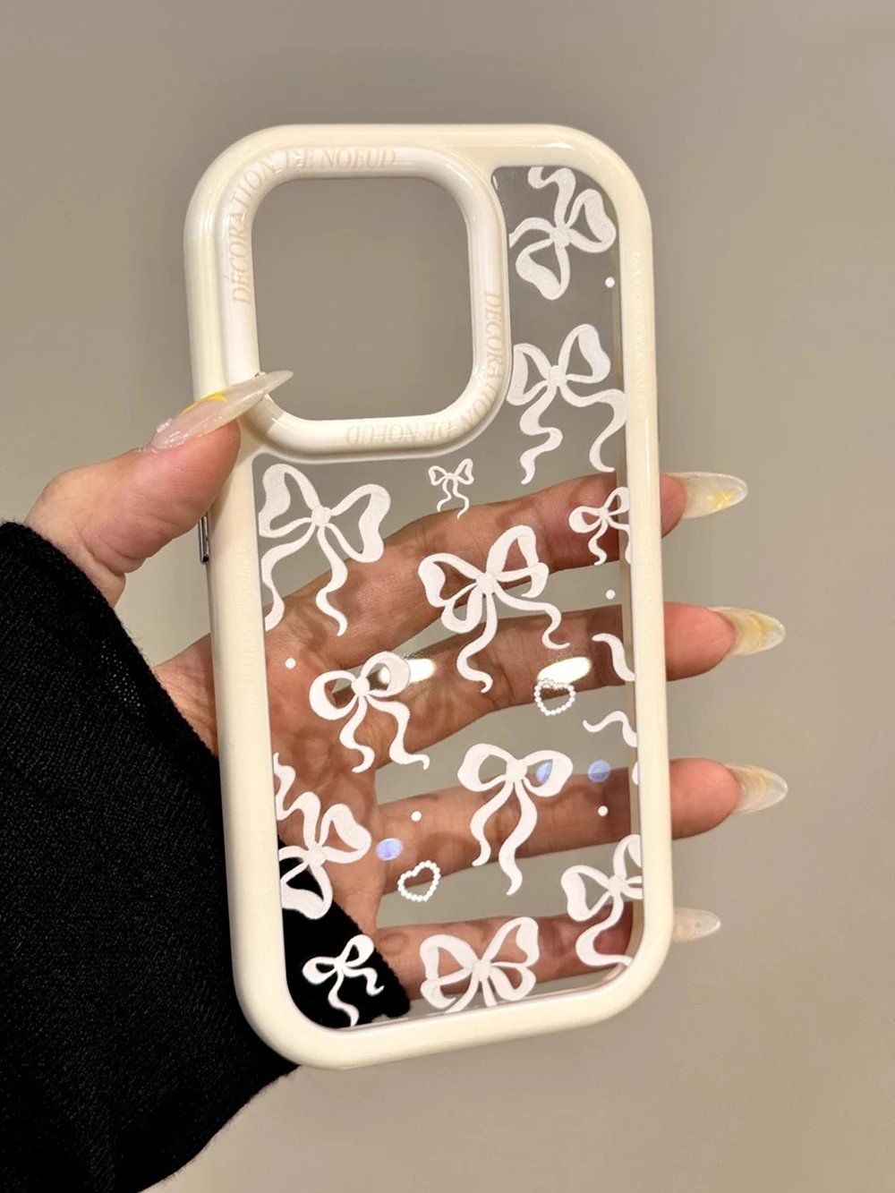 Bonita funda de teléfono con lazo Ins para IPhone 16, 15, 14, 13, 12 Pro Max 11 Plus, bonita funda suave de silicona transparente con lazo, funda a prueba de golpes - imagen 2