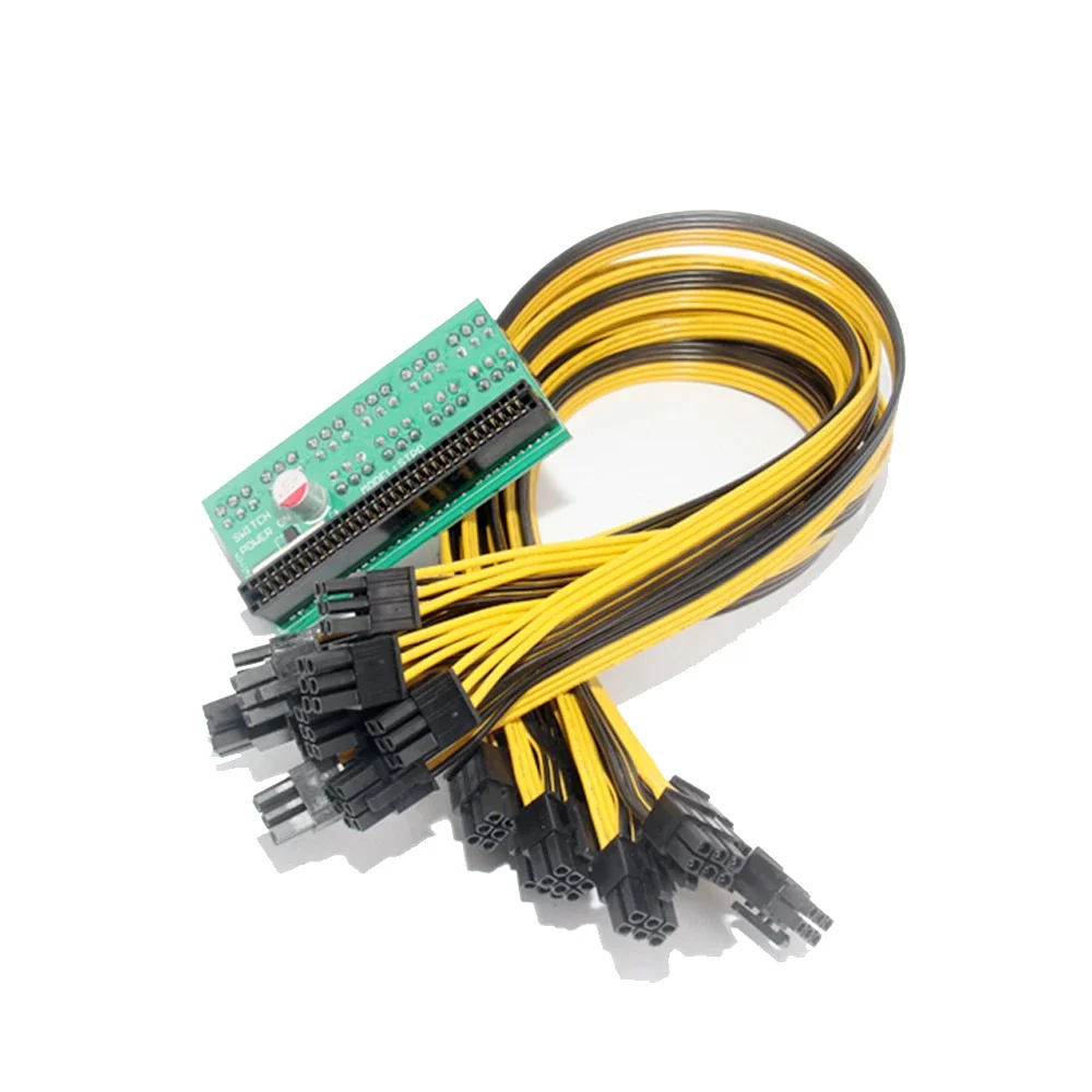 Placa adaptadora de ruptura de 10 puertos y 6 pines con 10 Uds. 50CM UL 1007 Cable macho de 6 pines a macho de 6 pines Kit de fuente de alimentación de minería de Cable 18AWG