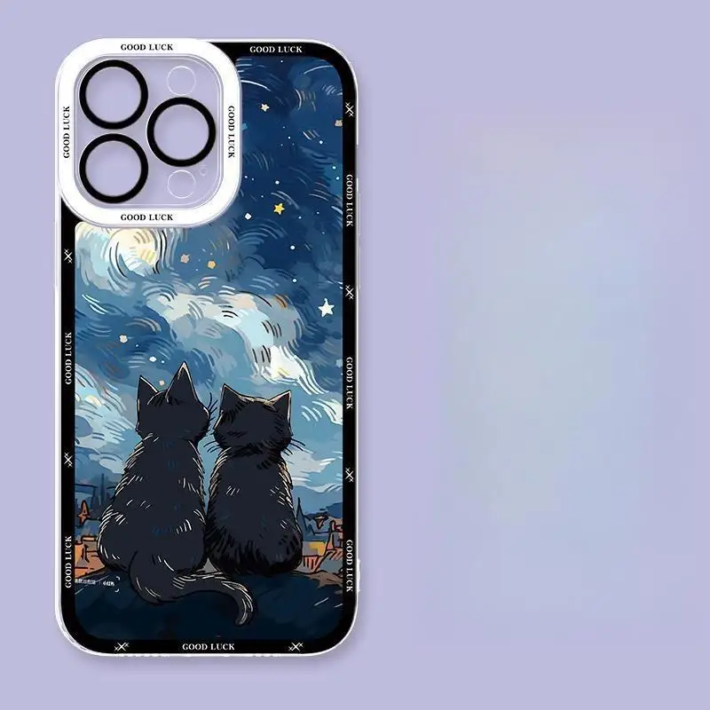 Funda de gato negro de noche estrellada para Samsung Galaxy A55 A54 A35 A14 A23 A24 A34 S24 Ultra S22 S23 Plus S20 S21 FE A52 A53 A32 - imagen 3