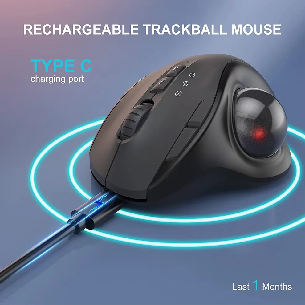 Ratón Trackball de 2400DPI, ratón recargable 2,4G y Bluetooth con funda EVA, ratón ergonómico Vertical para ordenador portátil, iPad, Mackbook - imagen 5