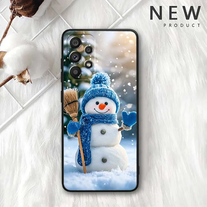 Patrón de muñeco de nieve de invierno para Samsung Galaxy A11 A12 A13 A14 A15 A16 A20E A20S A21 A21S A22 A23 funda de teléfono negra - imagen 5