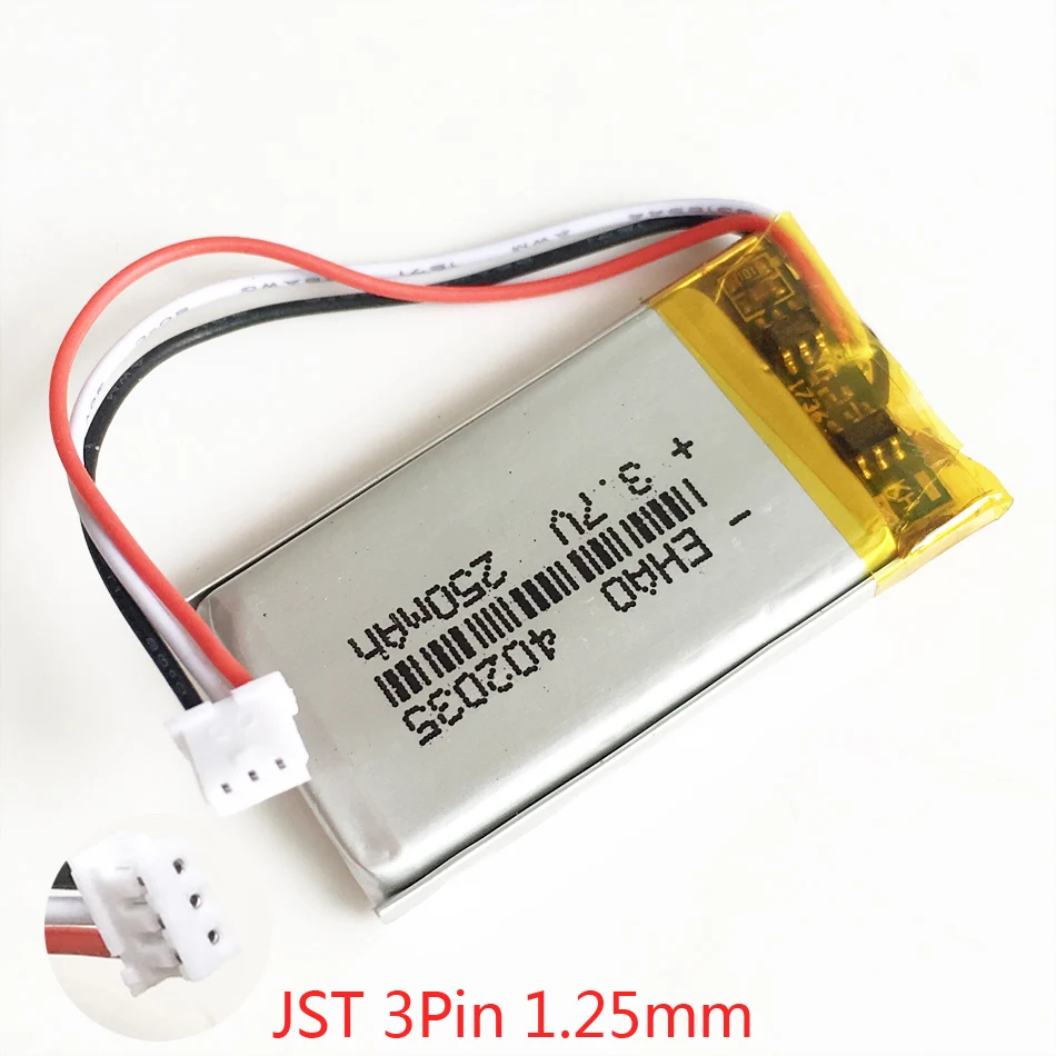 3.7V 250mAh 402035   Batería recargable LiPo de polímero de litio JST 1,25mm conector de 3 pines para GPS Mp3 GPS bluetooth reloj inteligente