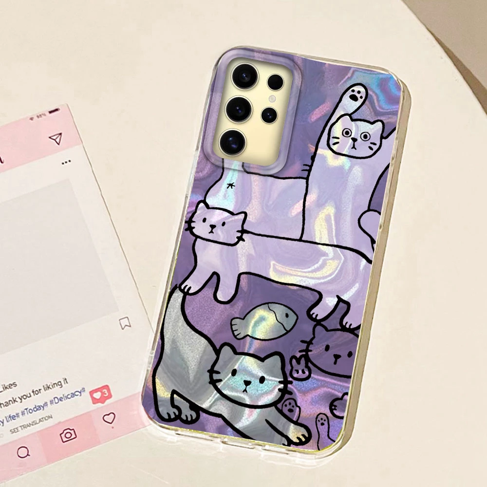 Funda de teléfono con textura de agua de pez gato línea púrpura para Samsung Galaxy S25 S24 S23 S22 S21 FE Plus Ultra S25 + funda de silicona TPU - imagen 5