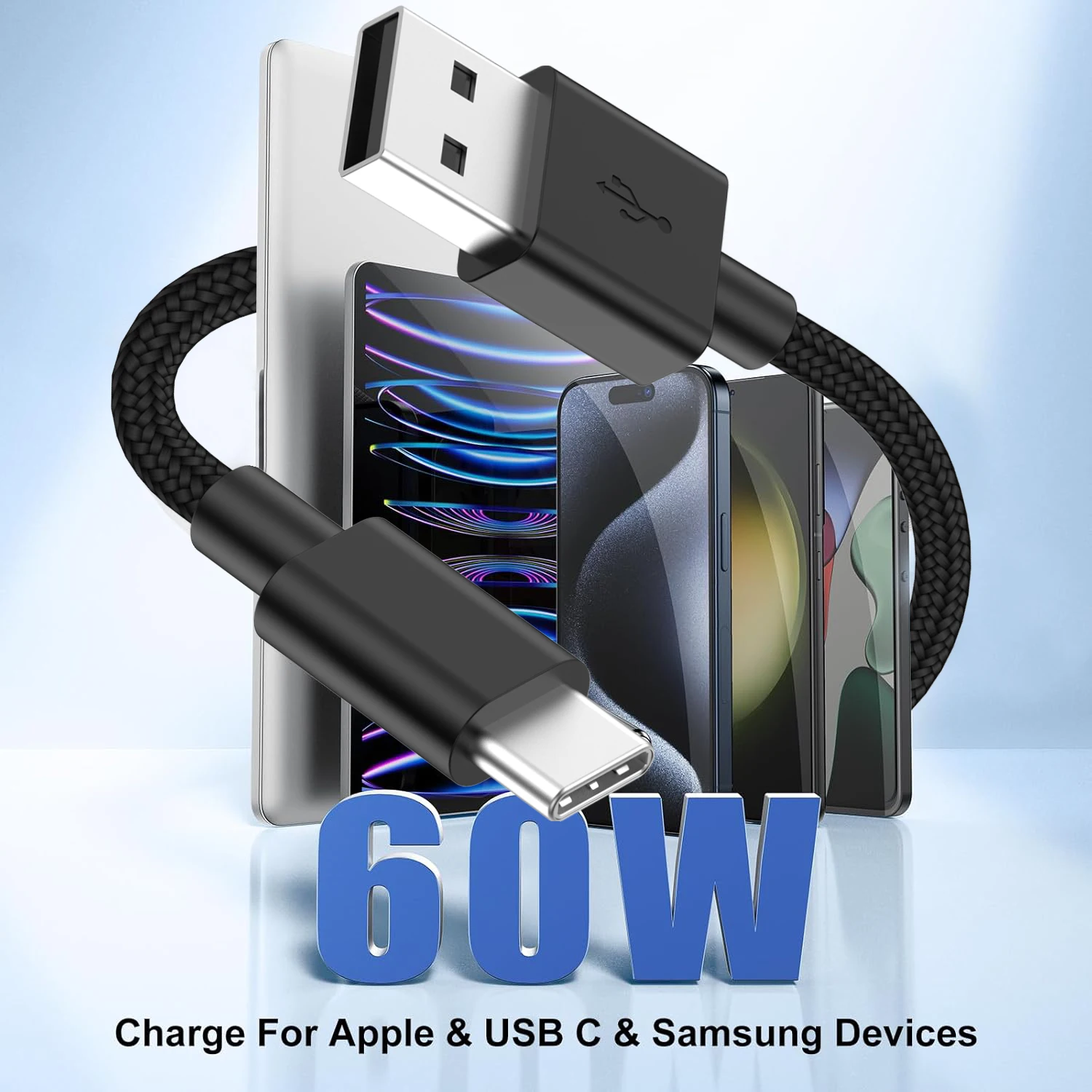 MIZIQIER Paquete de 5 cables USB A a USB C, 1,6 pies 3,3 pies 6,6 pies 10 pies 15 pies 3A Cable tipo c de carga rápida para iPhone 15 16 17 Series - imagen 2