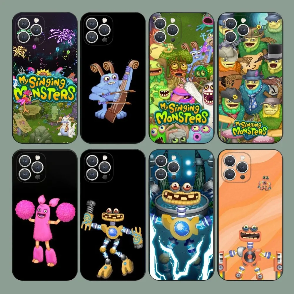 Funda de teléfono My Singing M-Monsters para iPhone 15,14,13,12,11,Plus,Pro Max,XS,X,XR,SE,Mini,8,7 funda negra de silicona suave