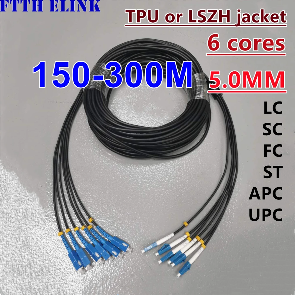 Cable de conexión de fibra blindada de 6 núcleos 150-300M 6C SC LC FC ST APC cable de puente óptico monomodo a prueba de ratones 6 fibras ELINK ftth 200m250m - imagen 2