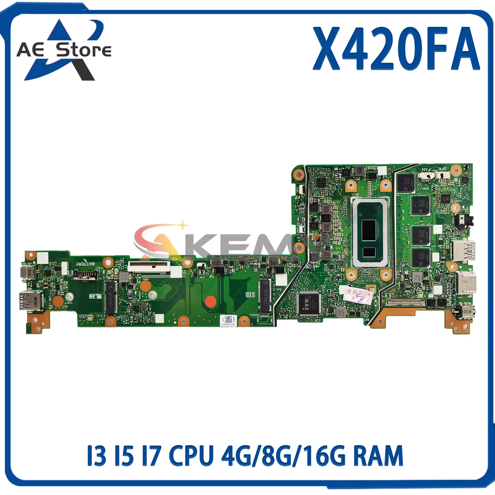 Placa base para portátil para Asus Vivobook 14 x 420fac F420FA A420FA X420F placa base para portátil I3 I5 I7 CPU 4G/8G/16G RAM