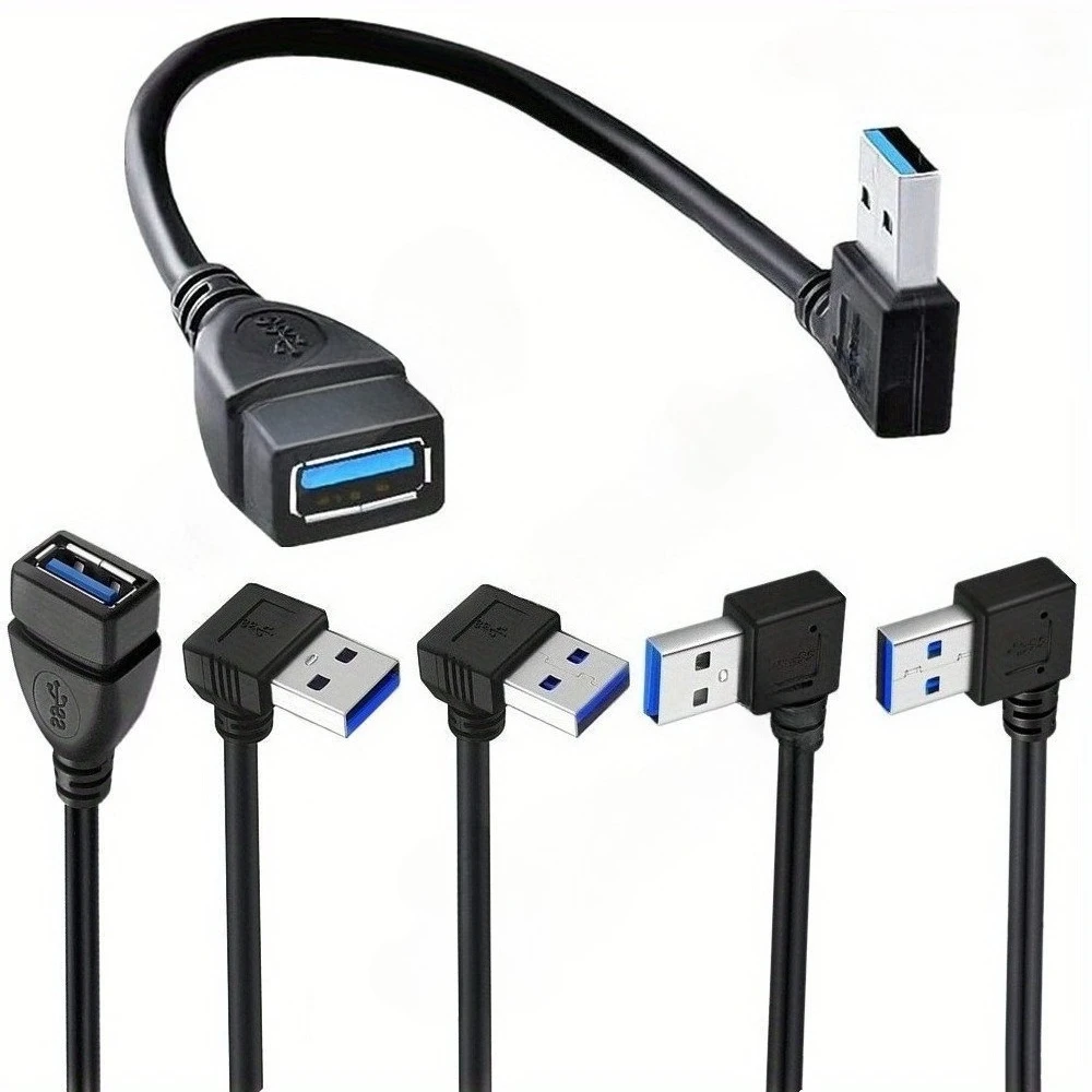Cable de extensión USB 3,0 de 20cm macho a hembra ángulo de 90 grados sincronización de datos de 5Gbps carga rápida para PC portátil HDD móvil
