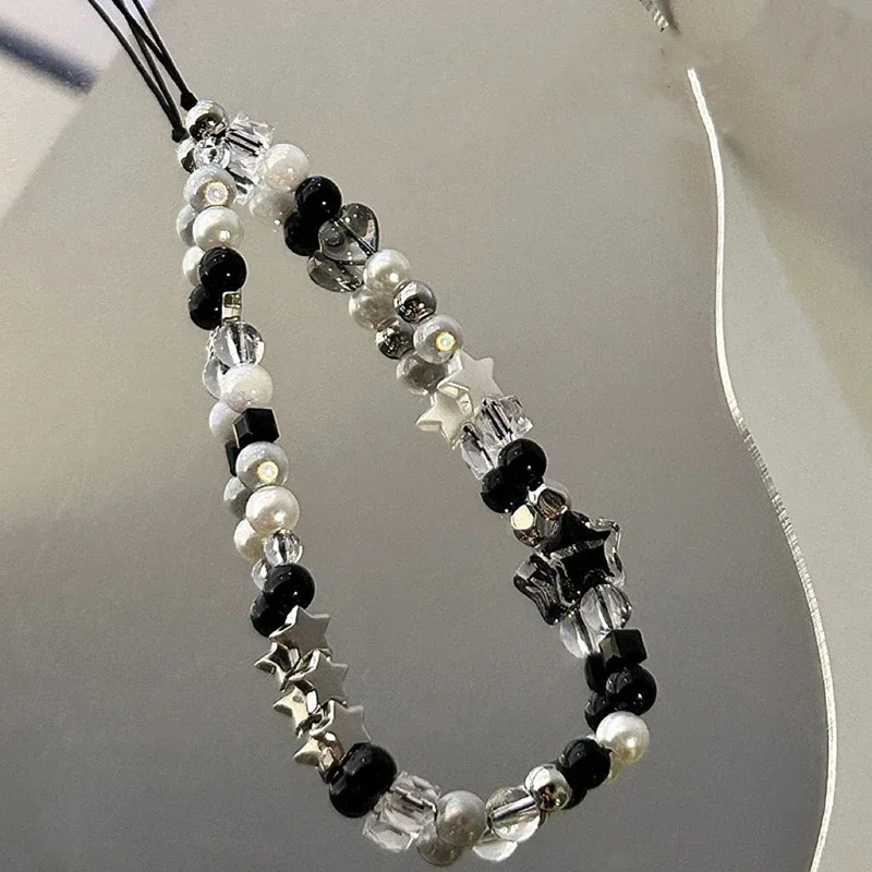 Cadena de teléfono con cuentas de perlas y estrellas coreanas, cordón colgante, dijes para teléfono, correa para teléfono, cordón móvil hecho a mano para verano, regalo de joyería - imagen 2