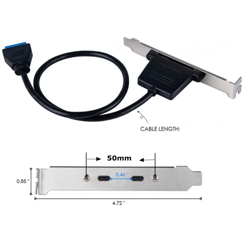 Ranura para tarjeta PCI frontal de 50cm, puerto de expansión USB 3,1, 20 pines hembra a doble TYPE-C, Cable de datos hembra con bisel en el chasis del ordenador, nuevo - imagen 5