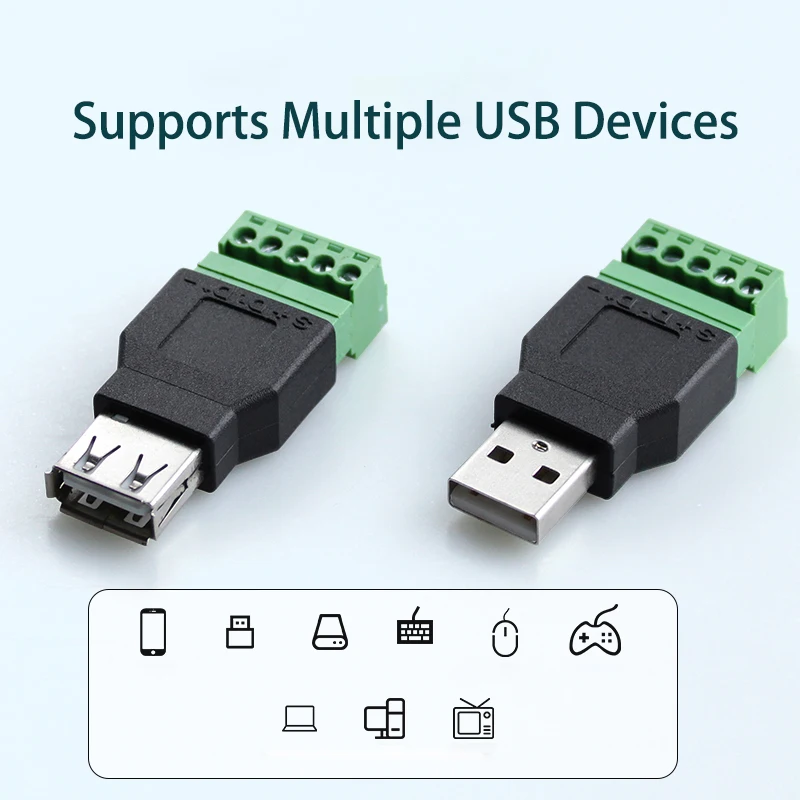 1 Uds USB 2,0 tipo macho hembra giro 5 pines Terminal USB giro Terminal evitar enchufes de soldadura enchufe USB cabeza macho conector de cabeza hembra