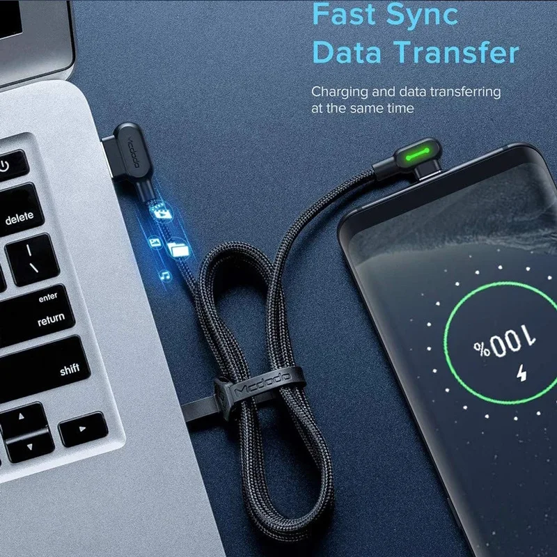 Juego móvil de doble codo con Cable de datos ligero, Cable de nailon trenzado para Apple Android, Cable de carga rápida para teléfono móvil tipo c - imagen 4