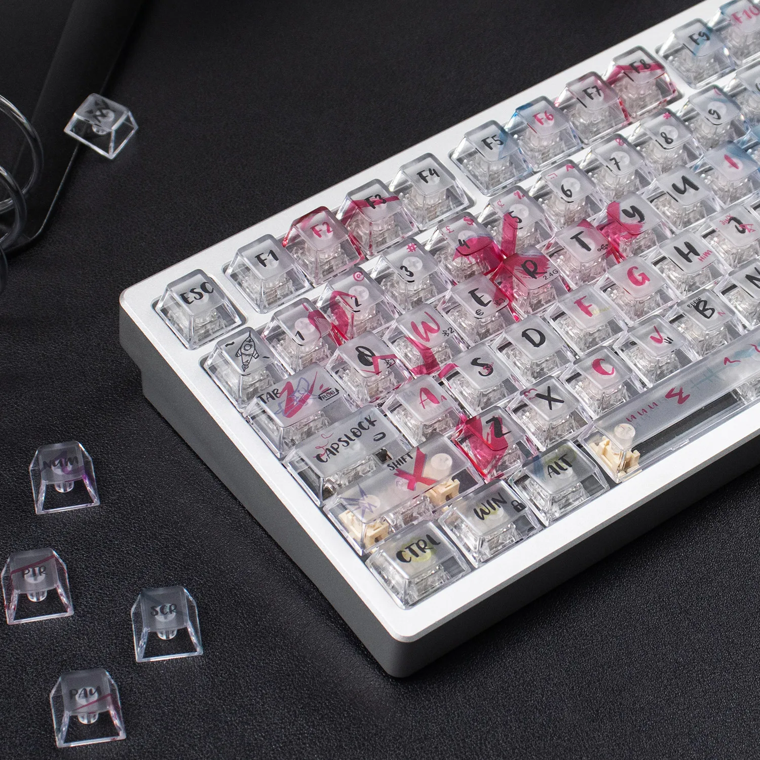 Teclas transparentes rojas y blancas con almohadilla UV, juegos de teclas de PC con perfil de cereza para teclado mecánico MX 61/64/87/96/104 - imagen 4