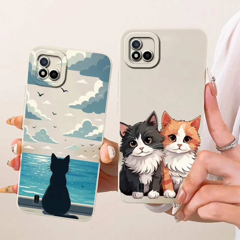 Para Realme C20 funda RMX3063 RMX3061 lindo gato dibujos animados Fundas funda protectora de silicona suave para teléfono Realme C11 2021 C 11 parachoques
