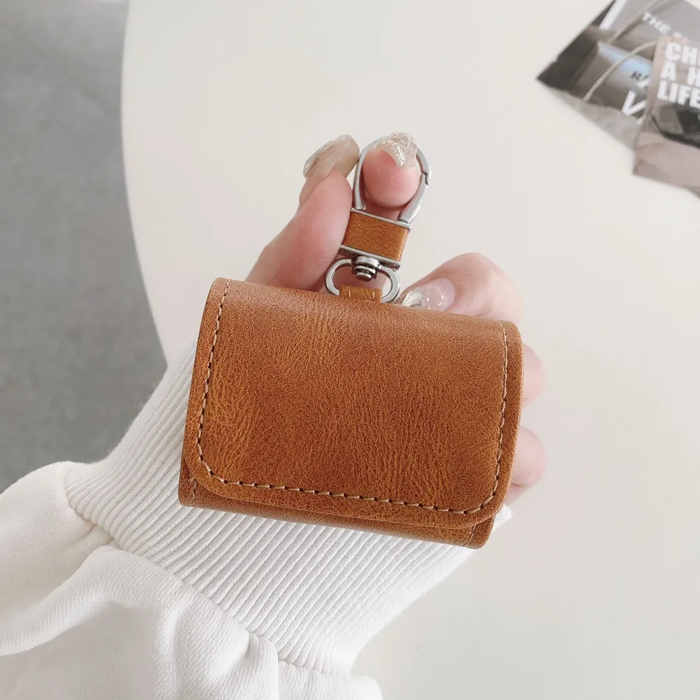 Funda de cuero Retro para AirPods 4, bolsa de almacenamiento de auriculares de negocios, fundas para AirPods Pro 2 3, funda para auriculares con gancho - imagen 2