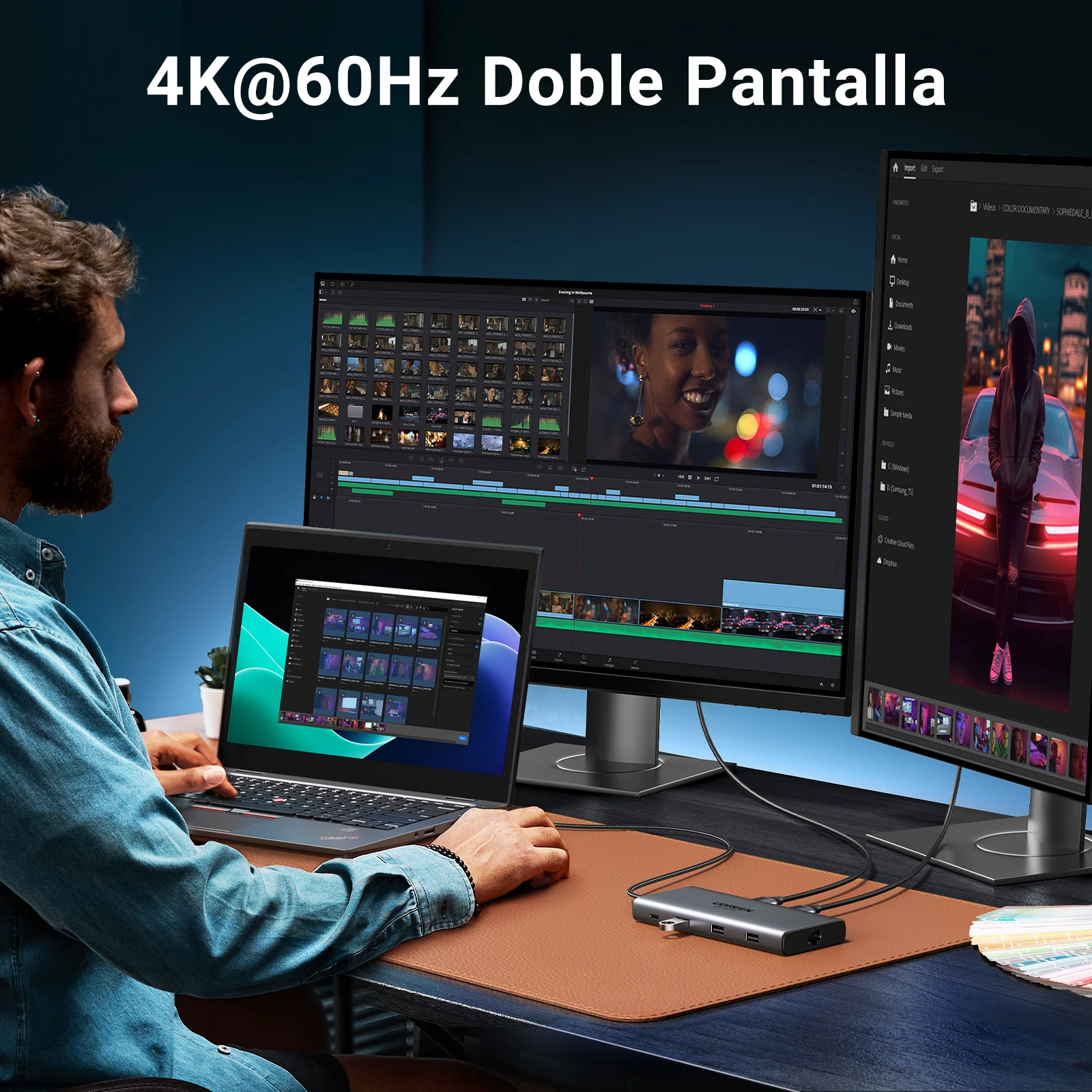 UGREEN Dual HDMI USB-C HUB 8K 4K HDMI Adaptador 10 en 1 Divisor con RJ45 USB3.0 PD 100W Dock para MacBook Pro Air Laptop USB HUB - imagen 3