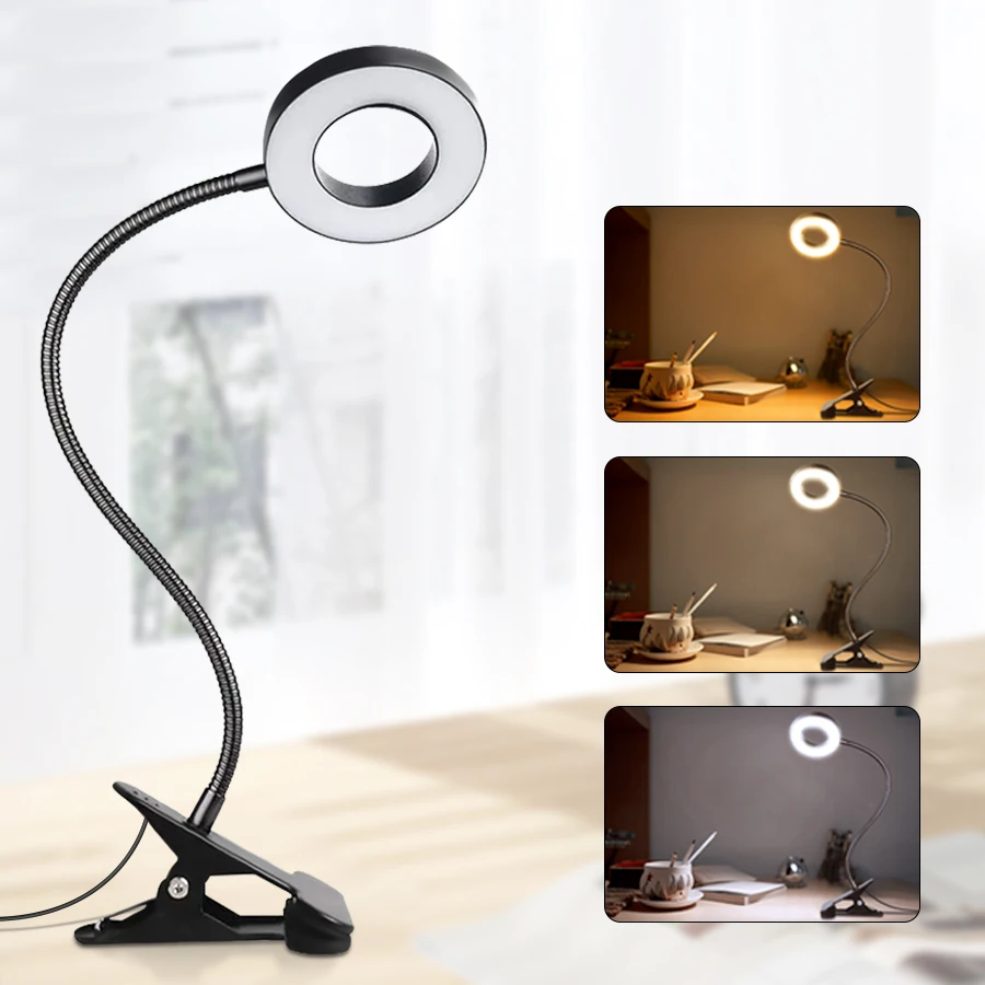 Lámpara de escritorio LED USB con Clip, luz de lectura de estudio regulable Flexible, lámpara de mesa con protección ocular de 3 temperaturas de Color - imagen 2