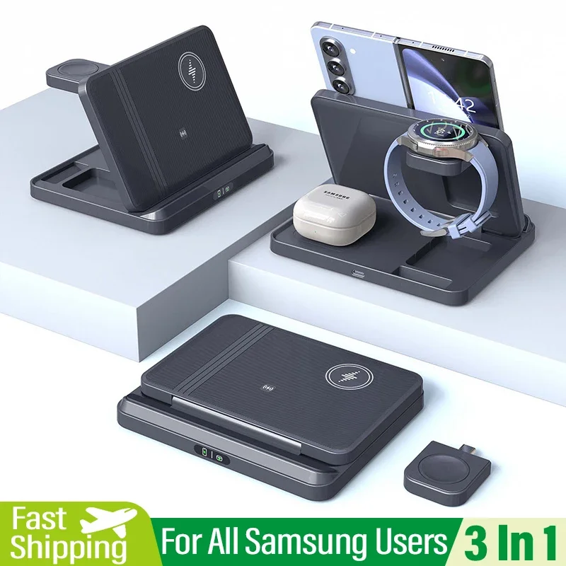 Soporte de cargador inalámbrico 3 en 1 para Samsung Z Fold Zflip5 S24 S23 Ultra Galaxy Watch 6 5 Buds2 estación de carga rápida plegable - imagen 2