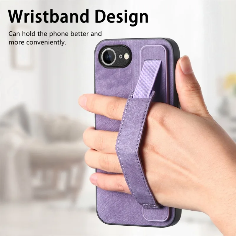 Funda con soporte de pulsera para IPhone 16E 16e, funda con soporte de silicona de cuero PU mate Retro para Iphone 16E SE4 2025 - imagen 3