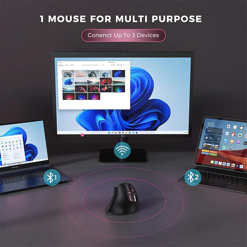 Jomaa 2,4G + ratón Vertical Bluetooth inalámbrico para Apple Mac portátil Notebook 9 botones ratón recargable para juegos para PC Ipad - imagen 5