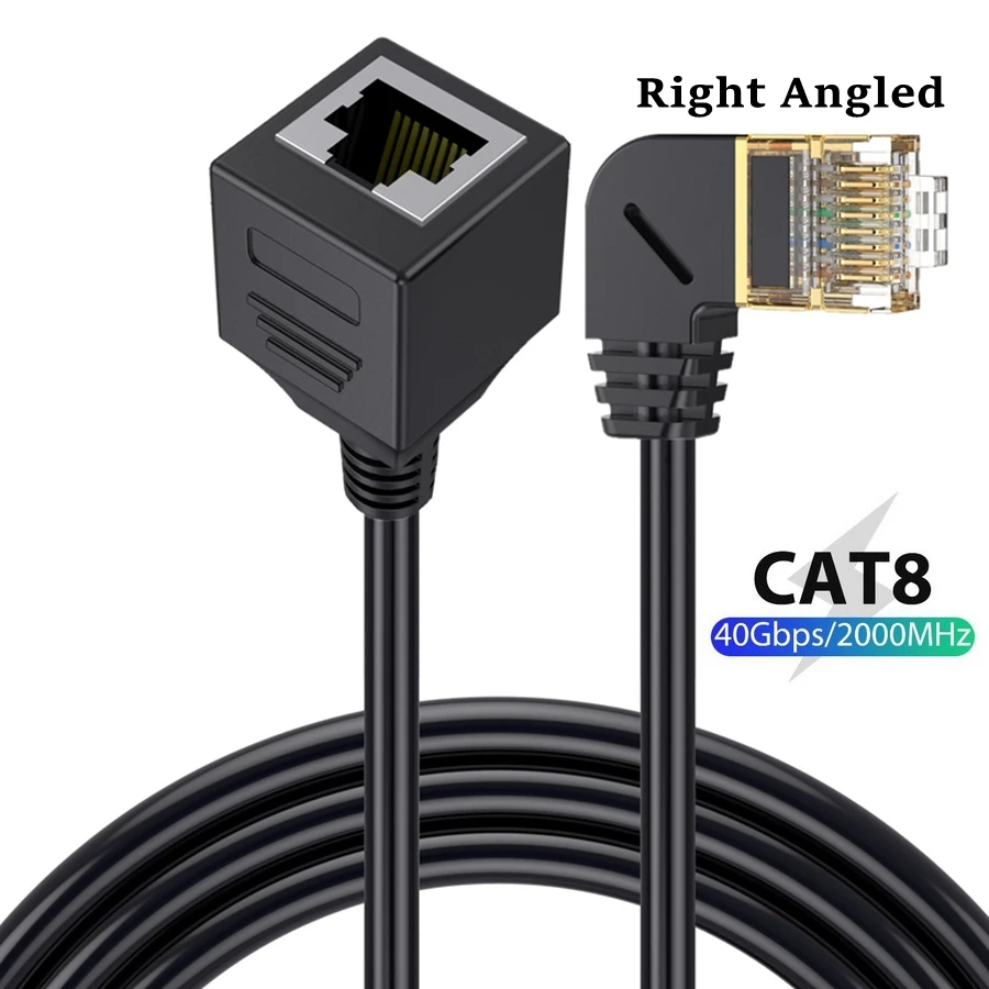 Cable de extensión Ethernet Cat8 de 40Gbps, Cable Rj45 Cat8/7/6, red Lan Ethernet macho a hembra, Anlge derecho de 90 grados para PC y portátil - imagen 2