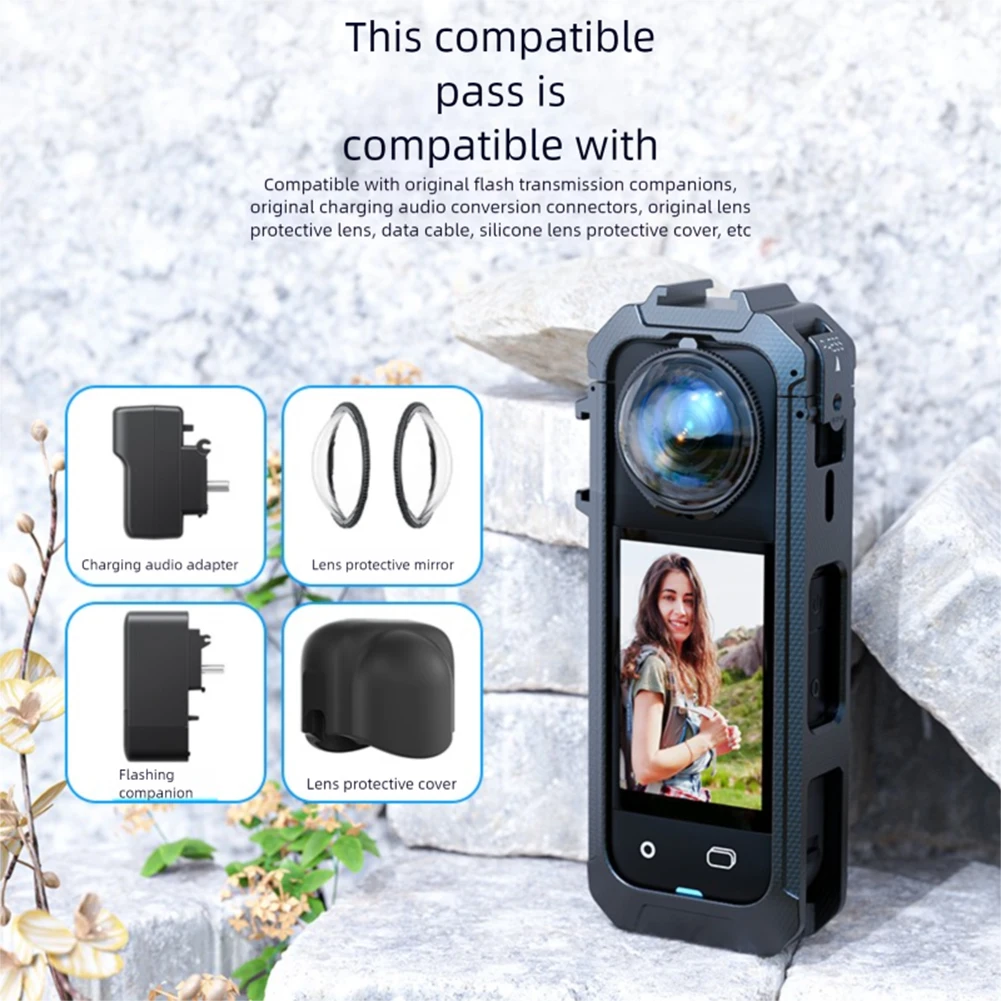 Jaula de conejo para PC, marco de cámara de acción de liberación rápida magnética con soporte de expansión para zapata fría para cámara de acción Insta360 X5 - imagen 3