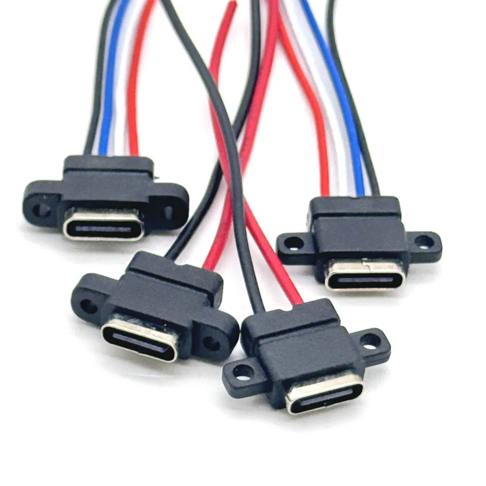 1 Uds USB-C toma de carga de alta corriente con anillo de goma 2 pines 4 pines oreja recta oreja lateral tipo C conector hembra impermeable - imagen 4