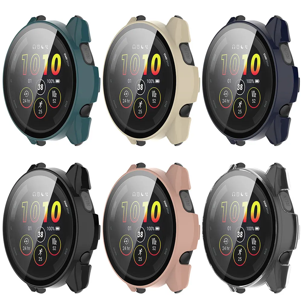 Caja de reloj de PC + película de vidrio para Garmin Forerunner 165, cubierta protectora de pantalla con marco de vidrio templado para fundas Forerunner 165 - imagen 2