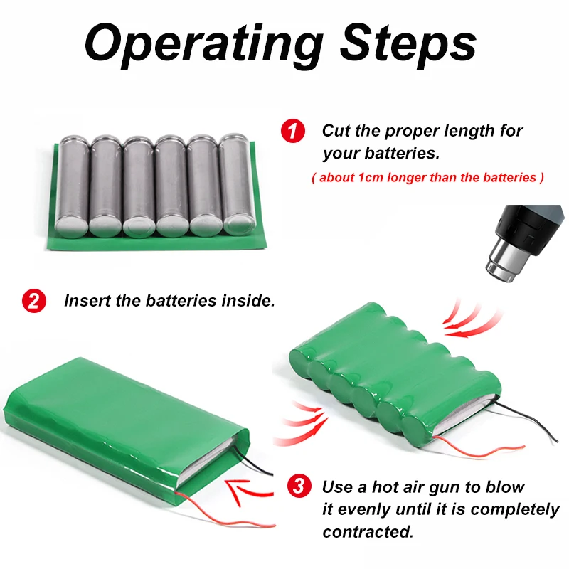 1 ~ 20m 18650 PVC Tubo termorretráctil Lipo batería caja verde 7 ~ 330mm funda de Cable protección de envoltura de película aislada de litio - imagen 3