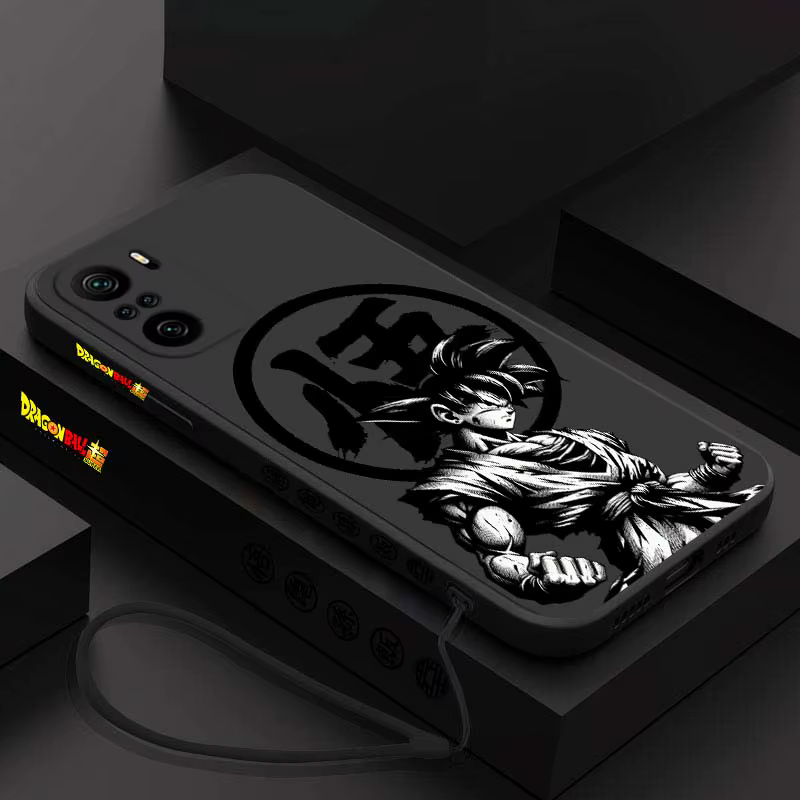 D-Dragon Ball Goku Cool Logo Cover para Xiaomi Redmi Note 14 13 12 11 10 9 8 Pro Plus 4G 5G funda de teléfono con cuerda izquierda líquida - imagen 3