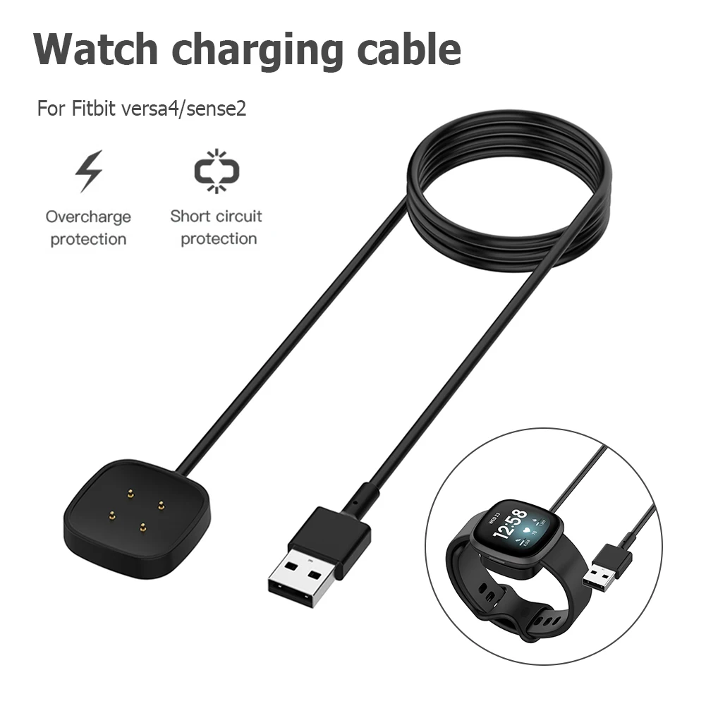 Adaptador de cargador de base, Cable de carga USB, Cable de alimentación para Fitbit Versa 4/3 Sense 2, reloj inteligente Versa4, Versa3, Sense2, accesorios