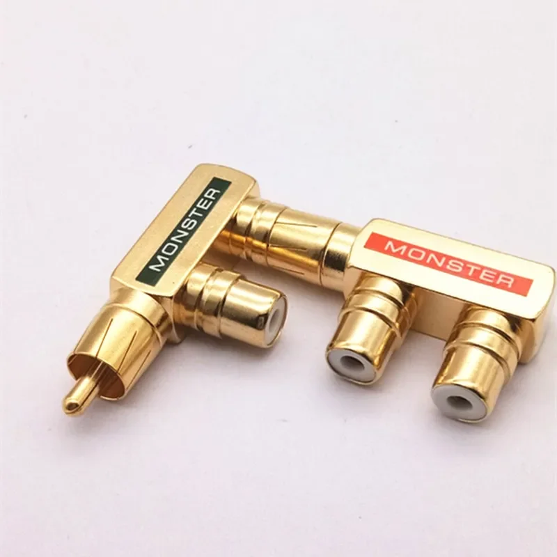 Lotus uno chapado en oro de cobre dividido en dos RCA macho a 2rca hembra convertidor de señal de Audio Rca3 convertidor de cabeza - imagen 4