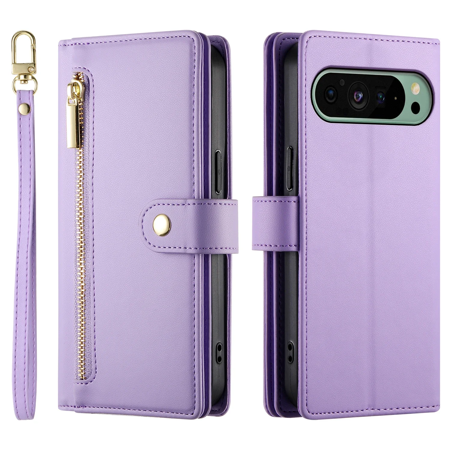 Funda de cuero con cremallera cruzada para Google Pixel 9 Pro XL, 8, 8A, 7, 7A, bolso de bolsillo, funda larga con cordón para monedero - imagen 3