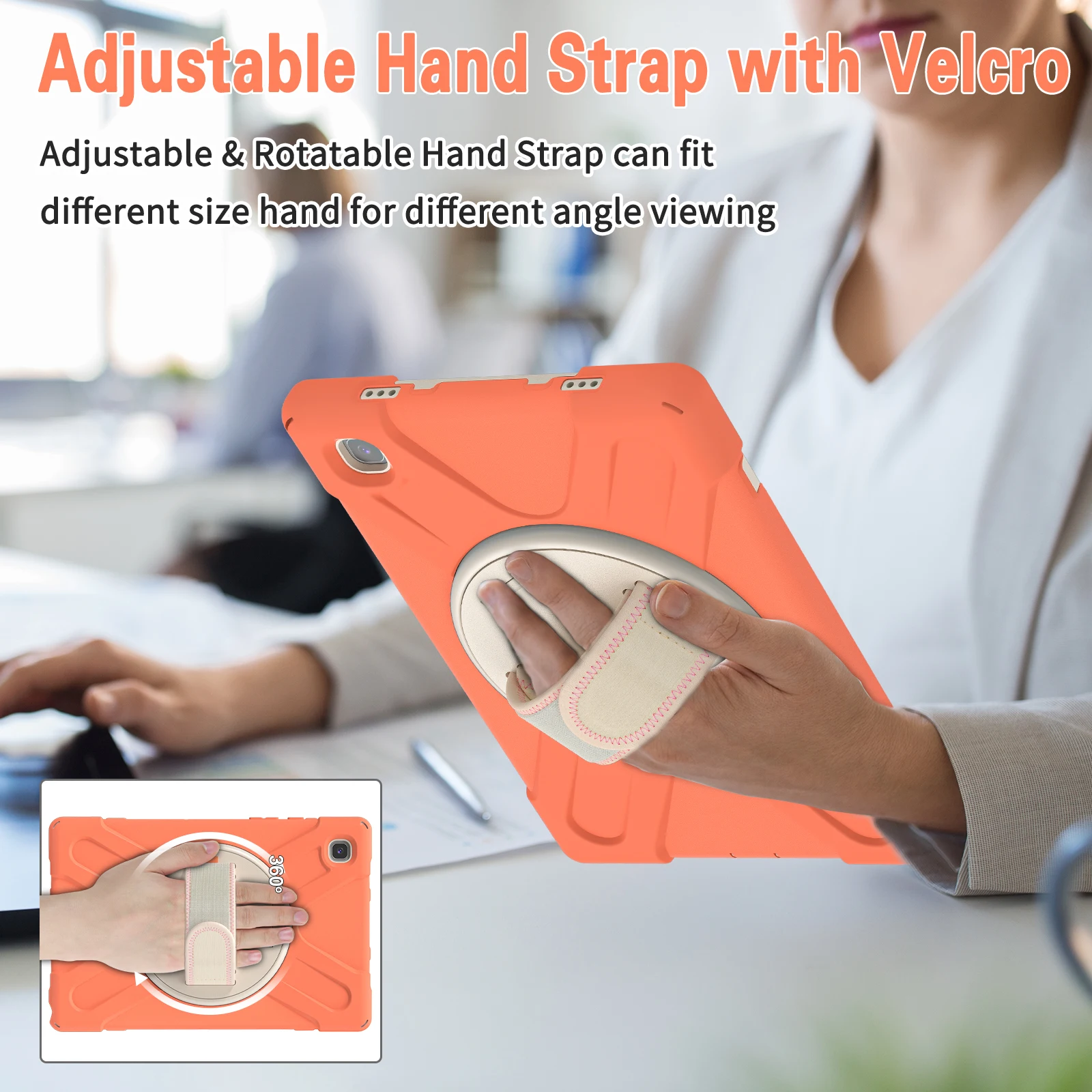 Funda resistente para Samsung Galaxy Tab A7 10,4 2022 2020 SM-T509 T500 T505 T507 360 cubierta con soporte giratorio con correa para mano y hombro - imagen 3