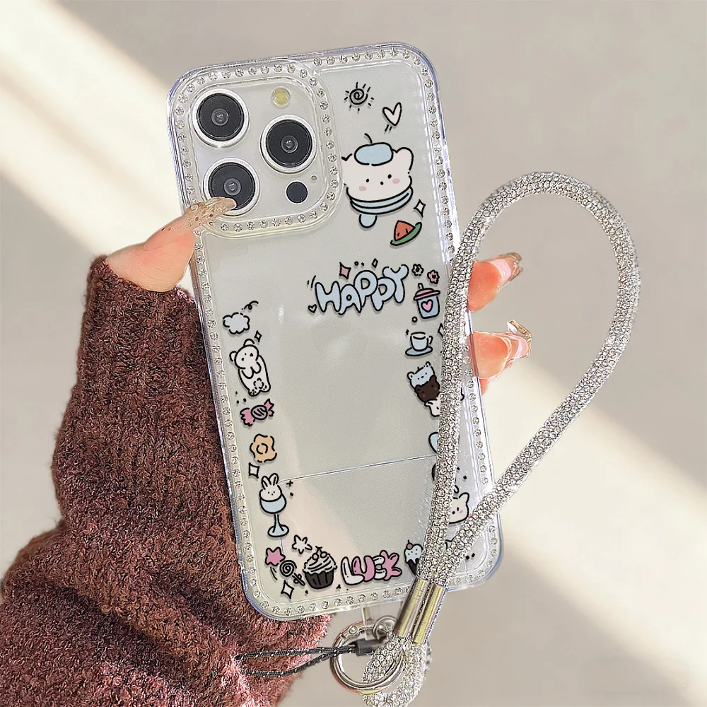 Glitter Bling teléfono cordón diamante Funda para iPhone 17 Funda iPhone 17 Air 16 Pro Max 15 14 13 12 11 Rosa amor claro suave cubierta - imagen 3