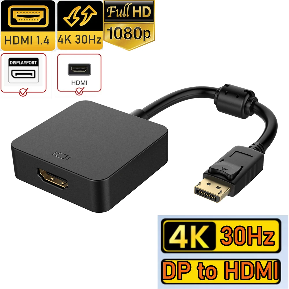 Cable DisplayPort a HDMI 4K DisplayPort HDMI adaptador de vídeo convertidor DP a HDMI 1,4 4K salida de vídeo para PC portátil AMD Nvidia HDTV