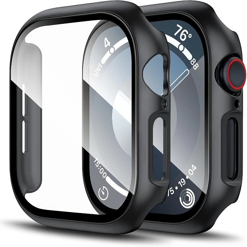 2 uds caja de vidrio templado para Apple Watch Series 11 10 9 8 7 6 SE 42 46mm 45MM 41MM 40mm 44MM accesorios de cubierta protectora de pantalla