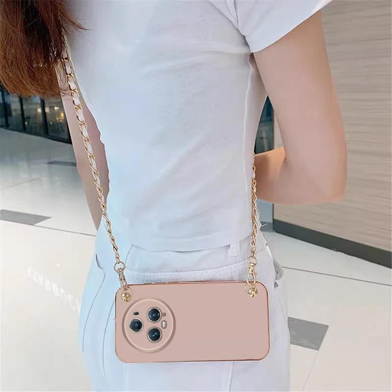 Para OPPO Find X9 Pro chapado bandolera cordón collar cadena funda para FindX9Pro lente protectora cubierta de silicona de cuero metálico - imagen 4