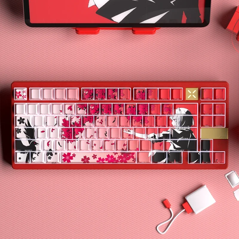 Yukiaim Keycaps personalizado PBT cereza perfil tallado lateral Keycap lindo Sakura dibujos animados Anime Point Key Cap para teclado de juegos regalo - imagen 5