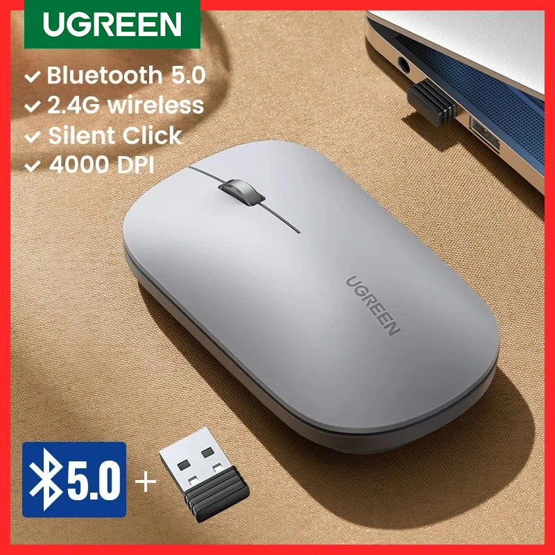 UGREEN Ratón Inalámbrico Bluetooth 4000 DPI Silencioso para MacBook PC