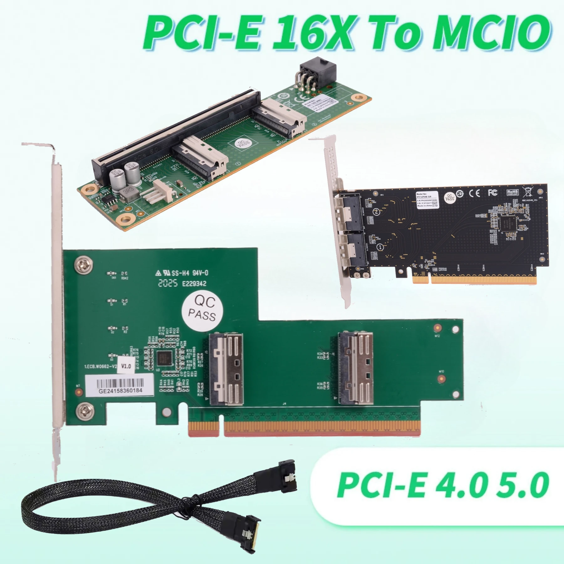 Tarjeta dividida MCIO PCIe 4,0 5,0 16x a adaptador SlimSAS SFF-8654 tarjeta gráfica GPU única, base Gpu externa, adaptador de tarjeta de expansión - imagen 2