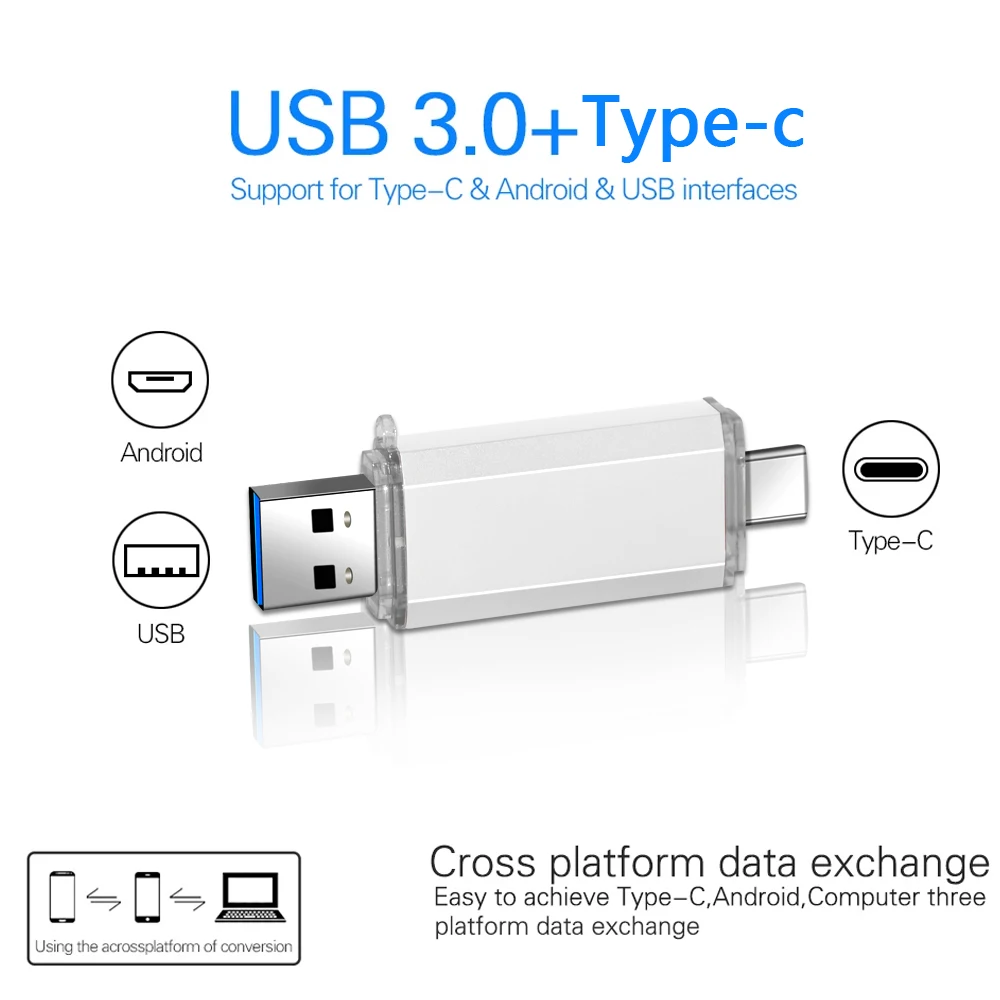 Unidades flash USB 3,0 tipo C 2 en 1, 64GB, con logotipo personalizado gratuito, Mini Memory Stick de Metal de 32GB, 16GB, 32GB para teléfono Samsung U Dick - imagen 3