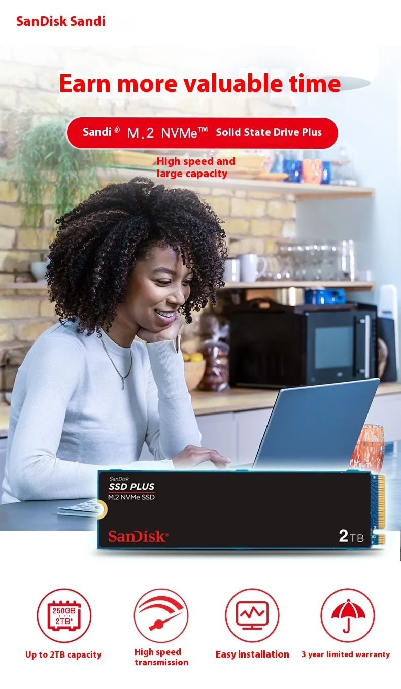 Sandisk SSD PCIE Gen 3,0 alta velocidad 1TB 2TB M.2 NVMe 250GB 500GB unidad interna de estado sólido hasta 3200MB/s disco duro para Loptop - imagen 4