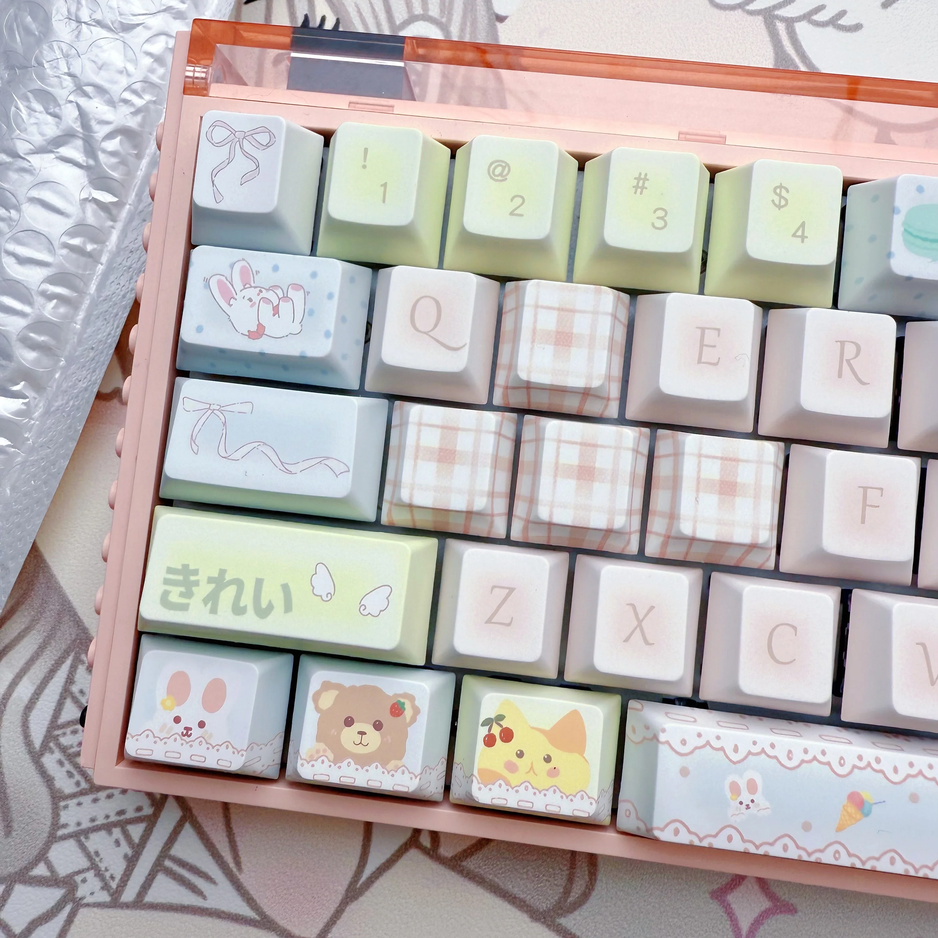 Juego de teclas con tema de macarrón, perfil de cereza PBT, 123 teclas, teclas originales personalizadas hechas a mano para teclado mecánico, accesorios de regalo - imagen 2