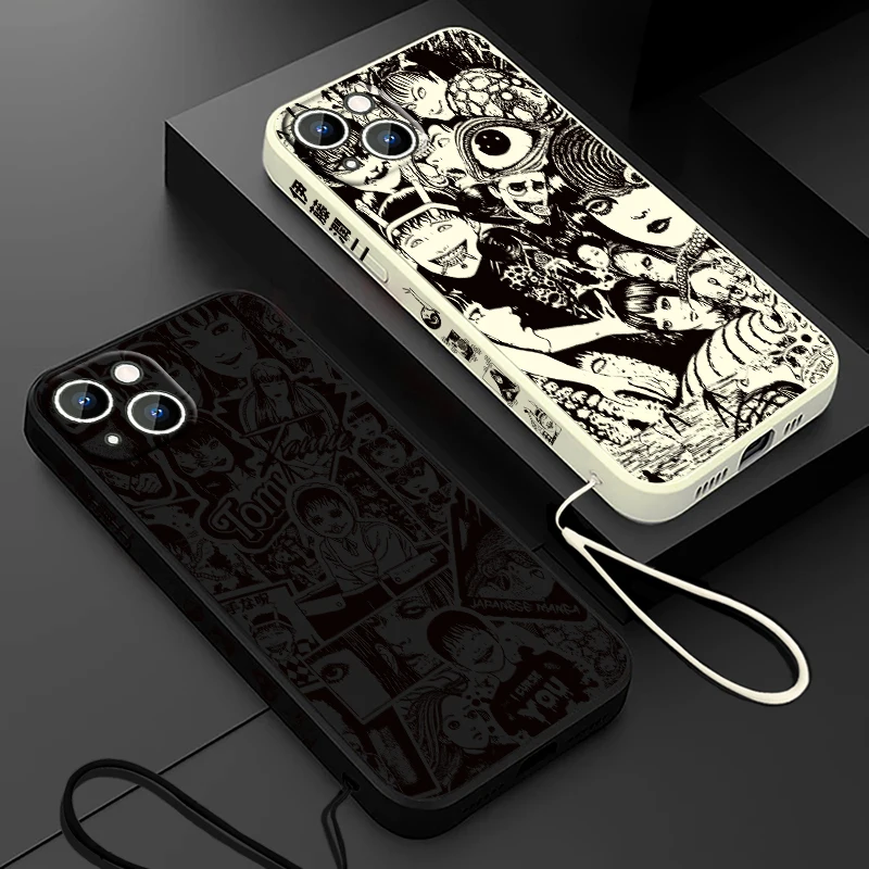 Funda de teléfono Junji Ito Horror Comics para Apple iPhone 15 14 13 12 11 Pro Max Plus 8 7 SE cubierta de capa de cuerda izquierda líquida - imagen 3