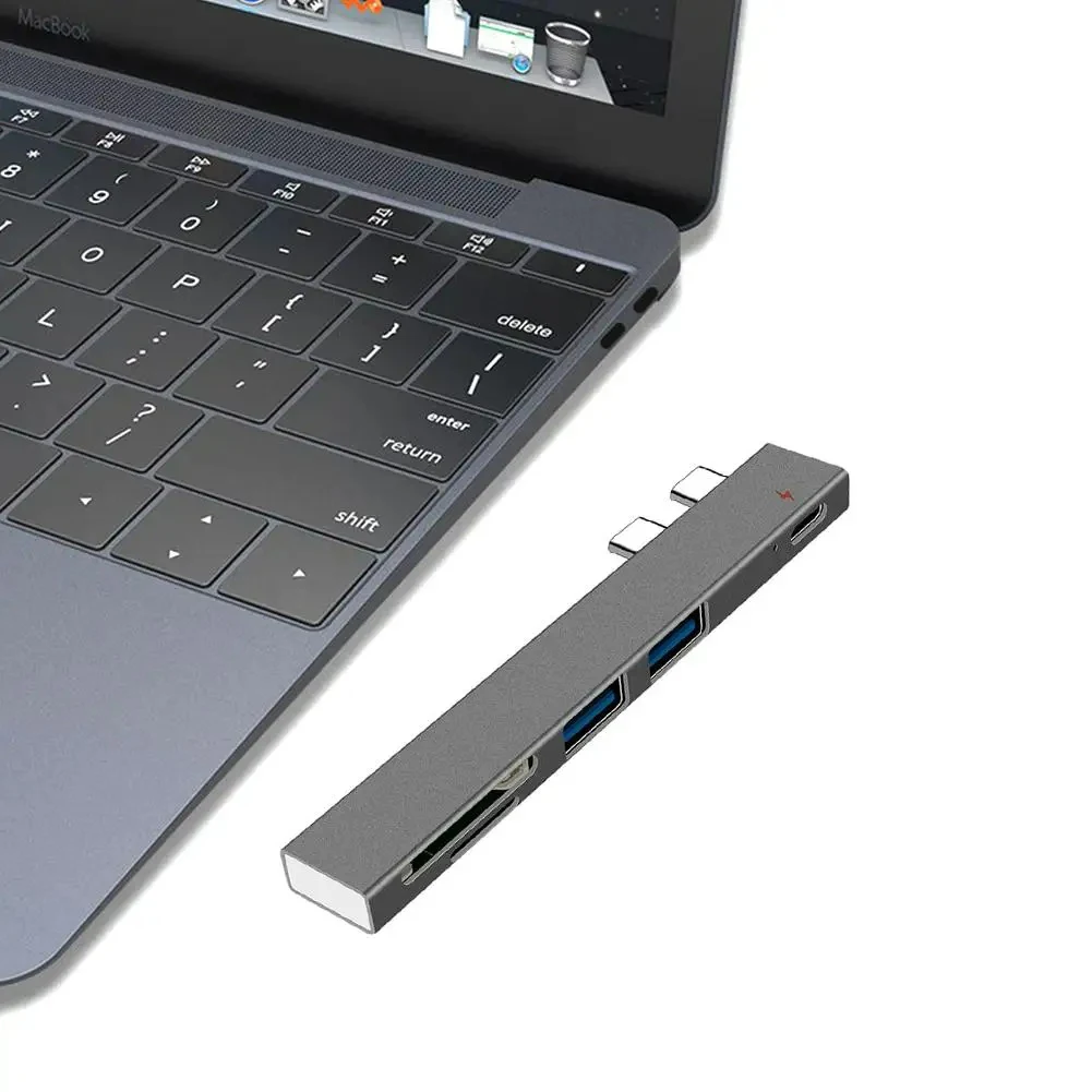Hub USB C con carga PD, 2 puertos de datos USB, lector de tarjetas SD TF, estación de acoplamiento combinada 5 en 2, Compatible con Macbook Pro 2018 2019 - imagen 2